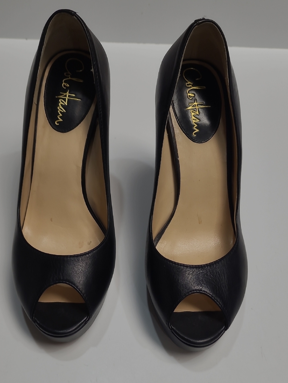 Cole Haan Black Leather Peep-Toe Heels Featuring Nike Air Technology - Size 6.5